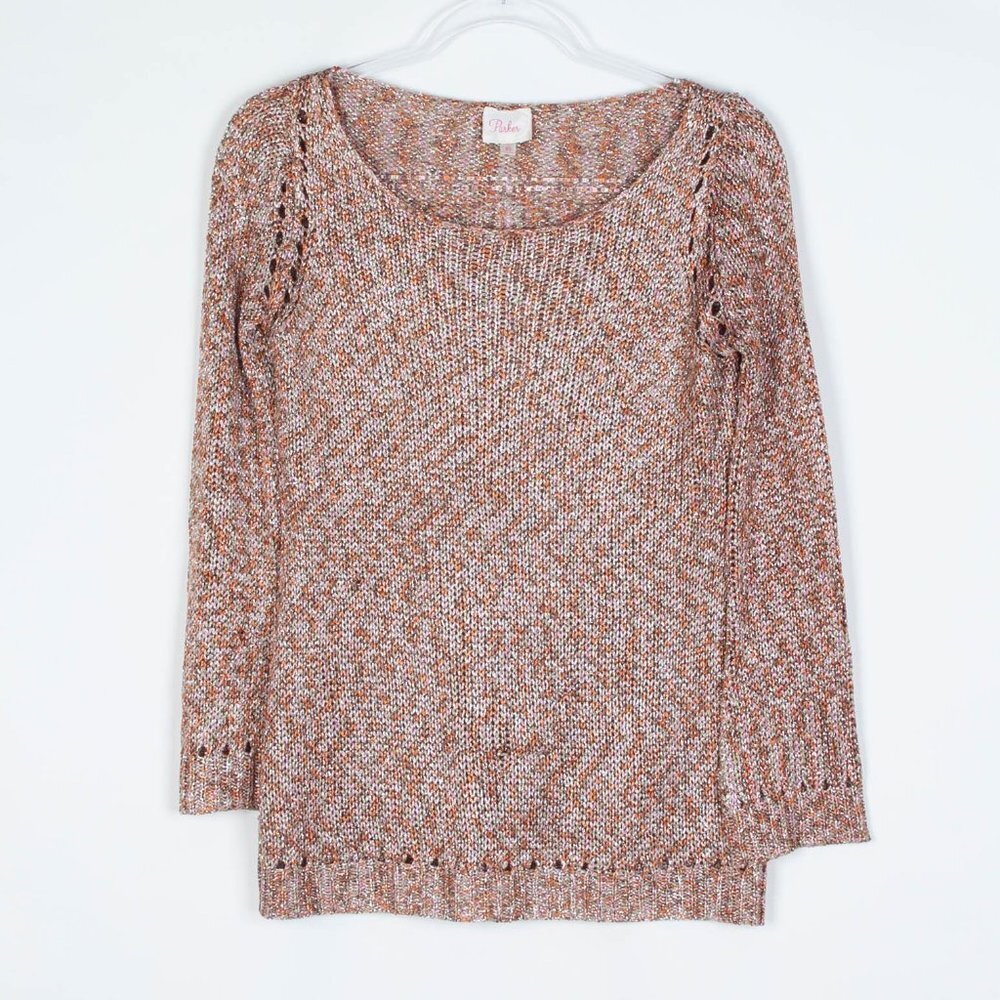 Parker Womens Speckled Metallic Knit Sweater Top Orange‎ Pink XS Casual Normcore
